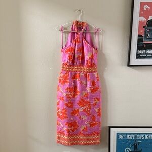 Pink and Orange Floral Halter Dress